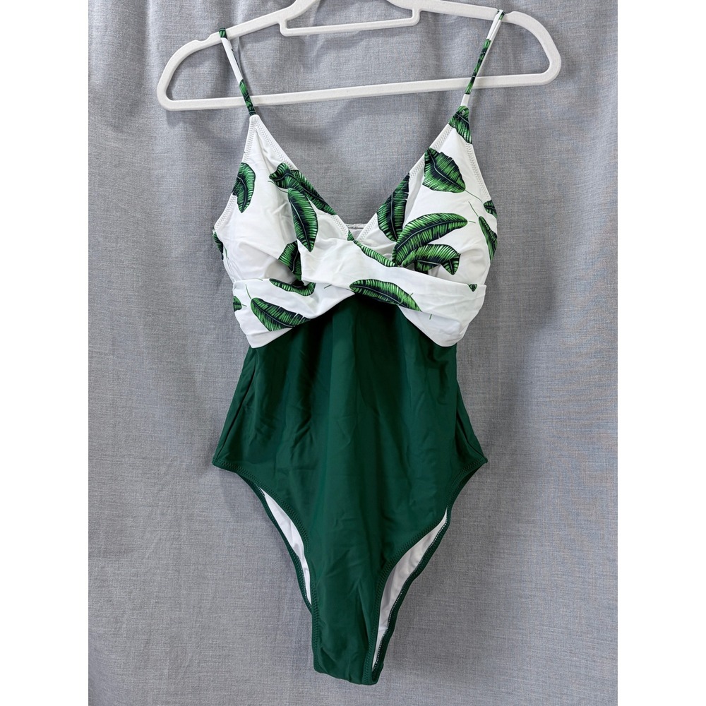 Green Leaf Print One-Piece Swimsuit - Women Swim